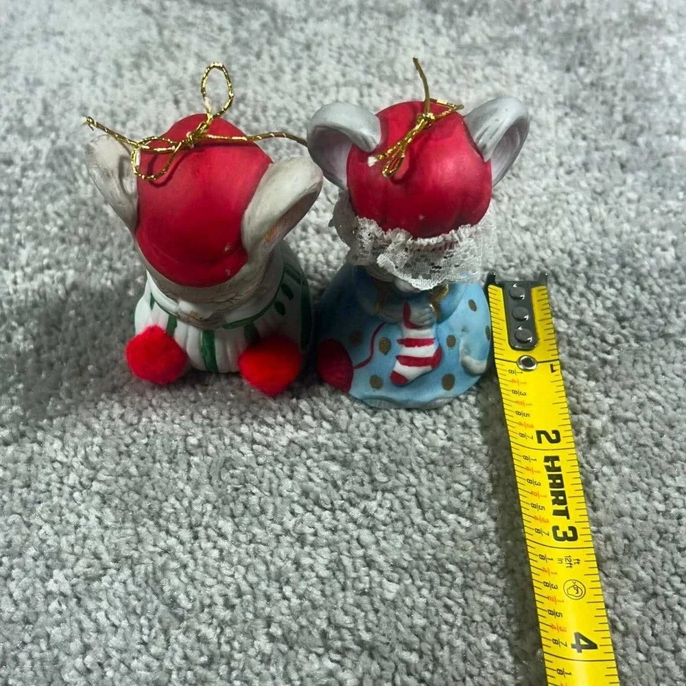 Jasco Christmas Mouse Bell Figurine Set Red Blue Green Vintage Ceramic Ornament